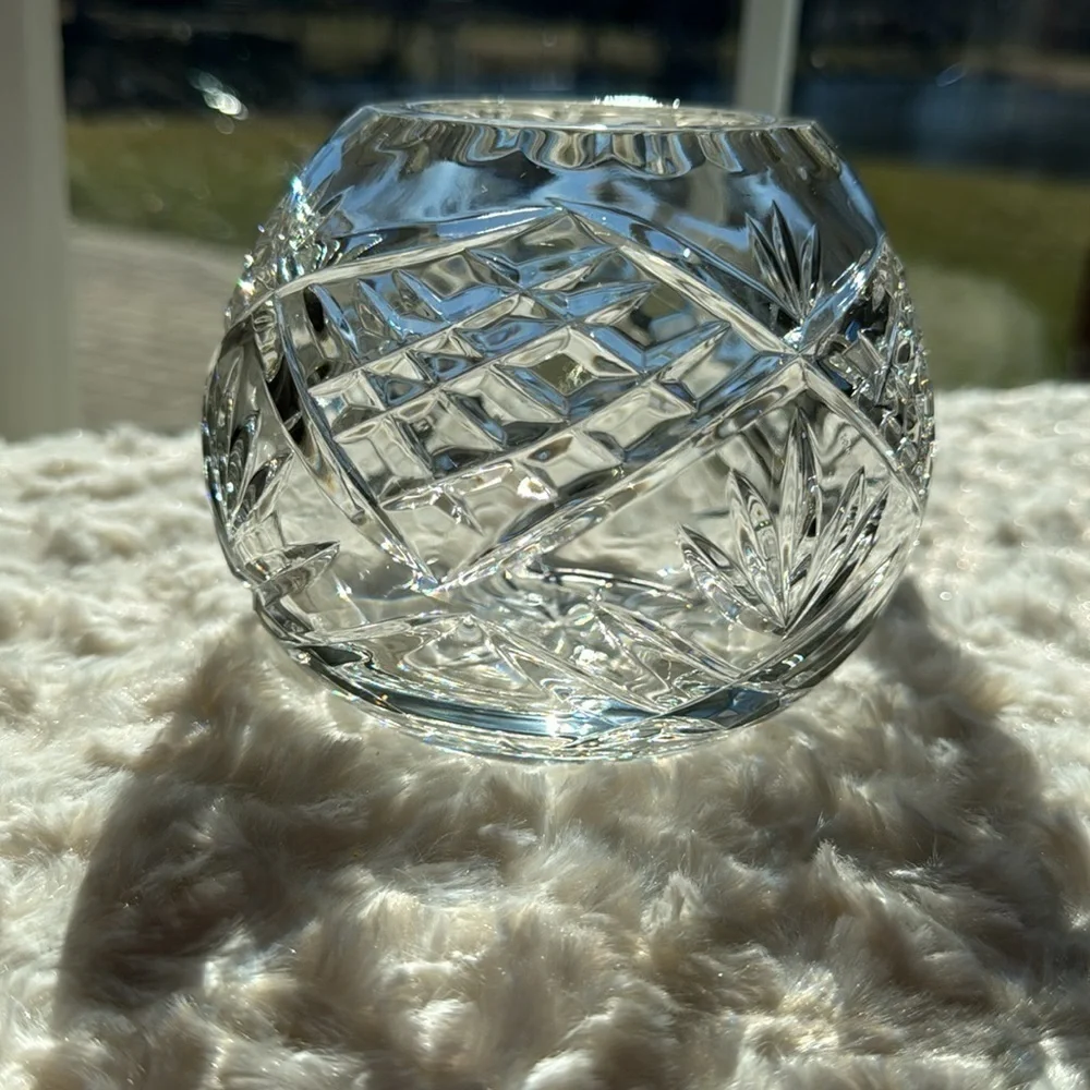 VINTAGE~CRYSTAL~ROSE BOWL VASE~DIAMOND & FAN PATTERN~POTPOURRI JAR~KCC